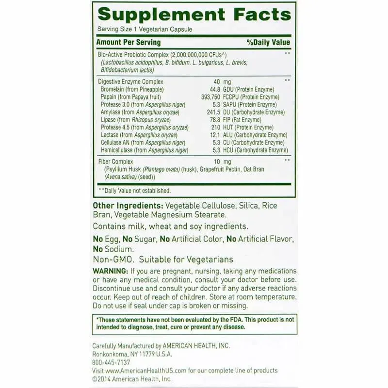 American Health Dual Action Enzyme Probiotic Complex (90 Veggie Capsules)