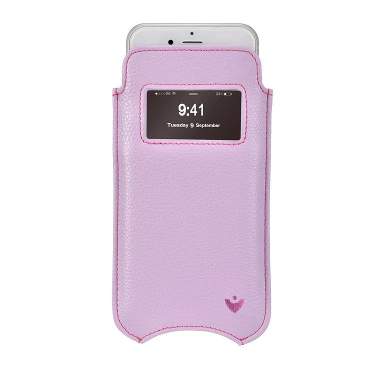 Apple iPhone 12 Pro Max Sleeve Case in Sugar Purple Vegan Leather | Screen Cleaning Sanitizing Lining | smart window
