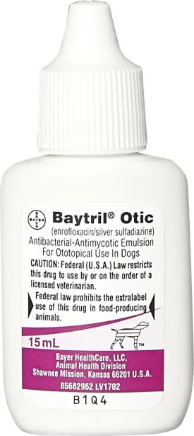 Baytril Otic for Dogs (Enrofloxacin/ Silver Sulfadiazine) 15 ml
