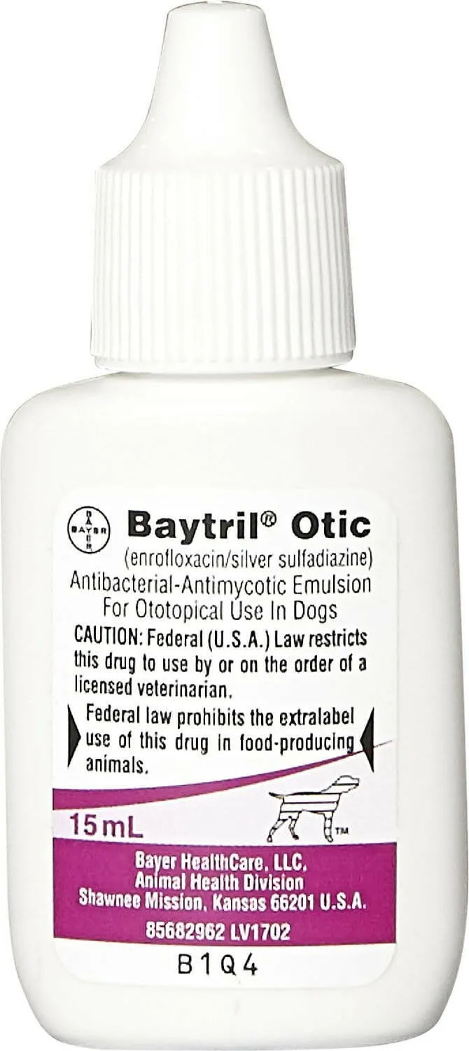 Baytril Otic for Dogs (Enrofloxacin/ Silver Sulfadiazine) 15 ml