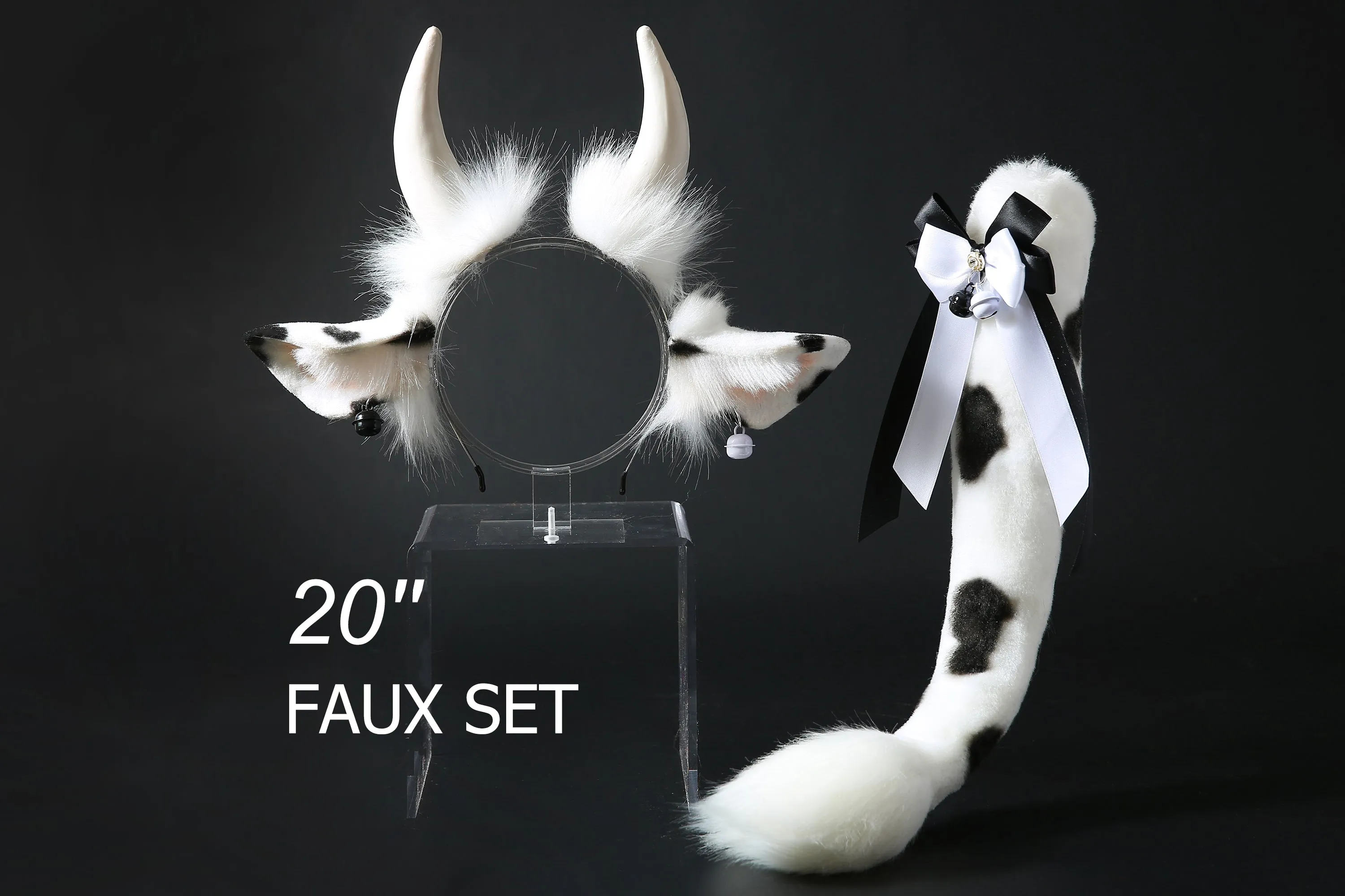 Faux fur cow ears and tail