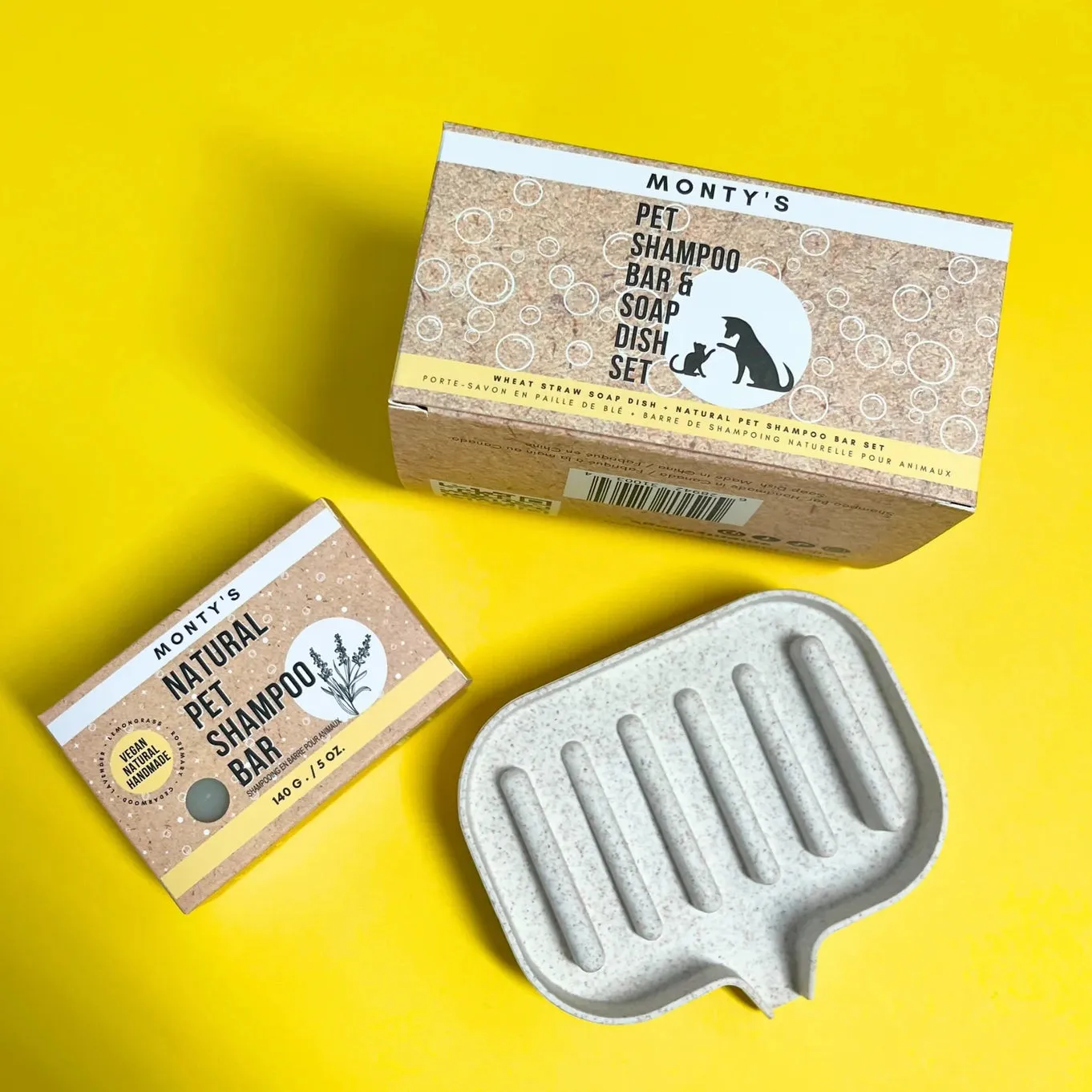 Monty's Bags - Natural Pet Shampoo Bar & Wheat Straw Soap Dish Set