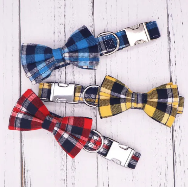 Personalized Plaid Bow Collars For Pets