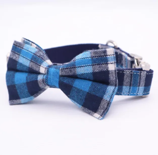 Personalized Plaid Bow Collars For Pets