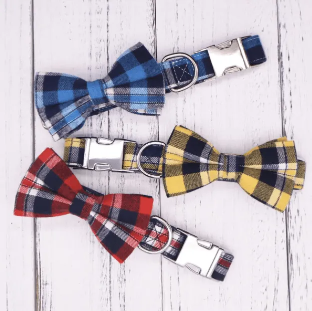 Personalized Plaid Bow Collars For Pets
