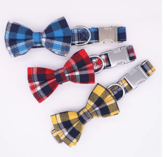Personalized Plaid Bow Collars For Pets