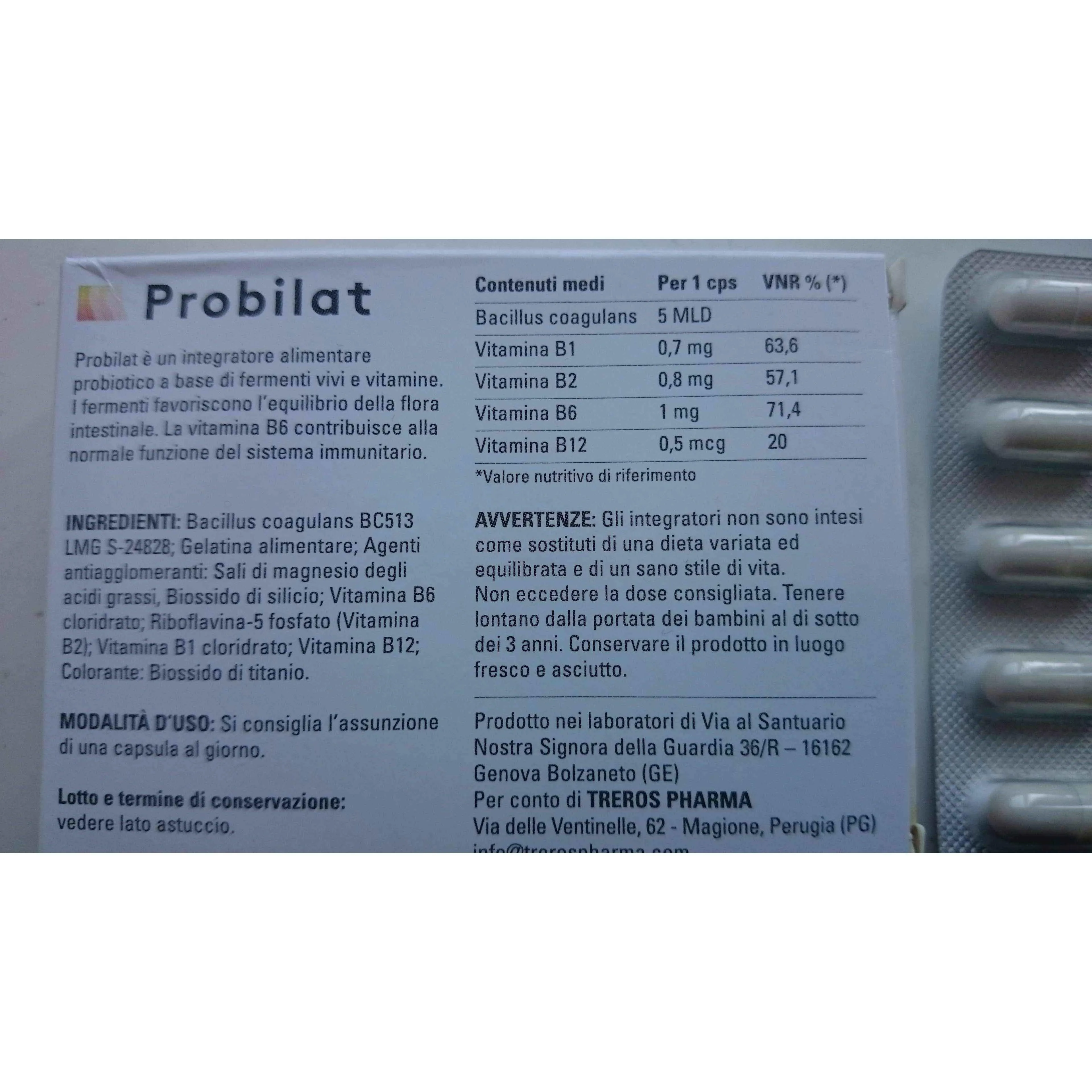 Probiotic food supplement - Probilat x 20 capsules, probiotics
