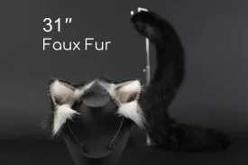 Realistic Black Kitten Ear and Tail set Black Kitten Ears and Tail Cat Ear Headband Animal Ear and Tail Plug Set Christmas Gift Mature