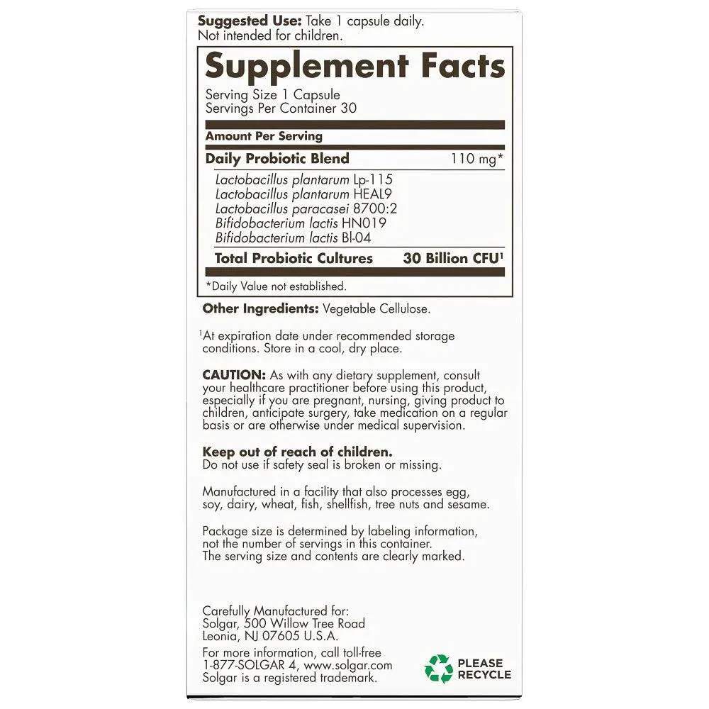 Solgar Advanced Daily Support Probiotic (30 Vegan Capsule)